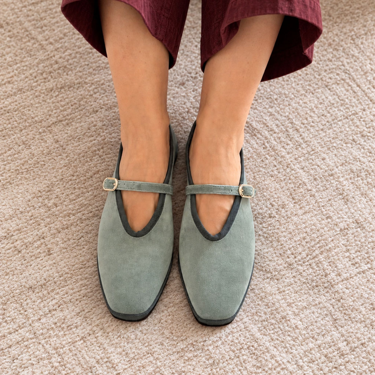 Flats Verde en terciopelo Dusty Green – Carlotta
