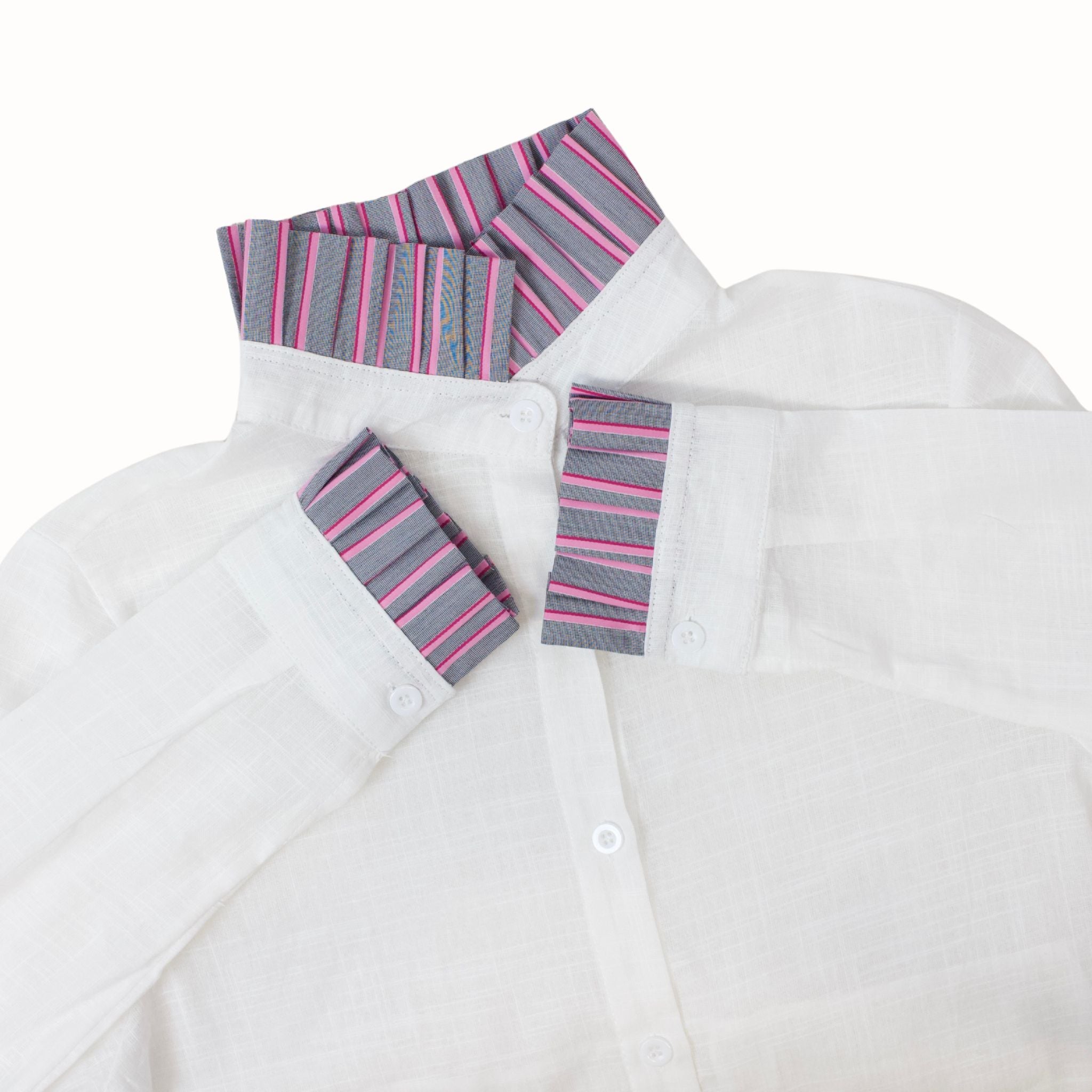 Camisa Blanca con Rayas Gris/Rosa