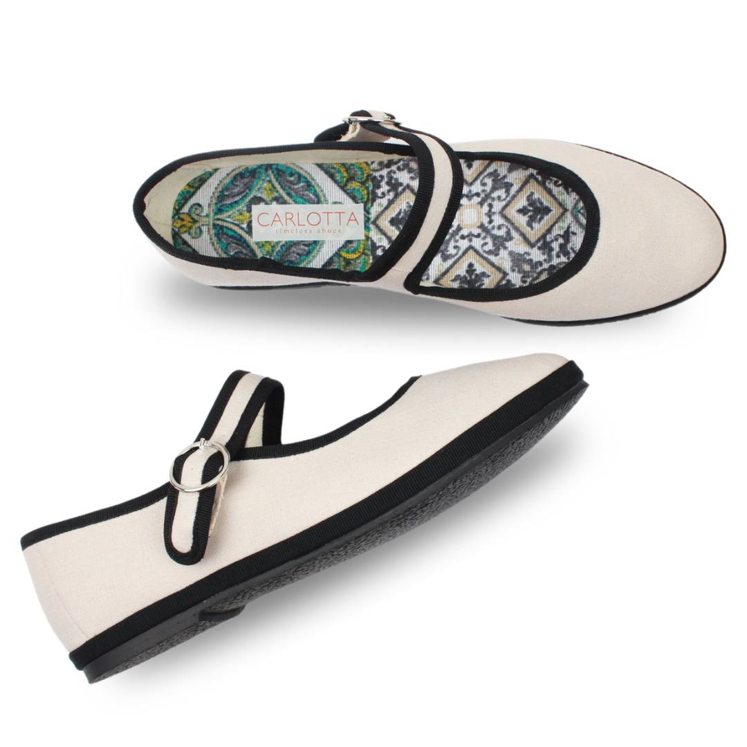 Mary Jane Lino Natural con Negro