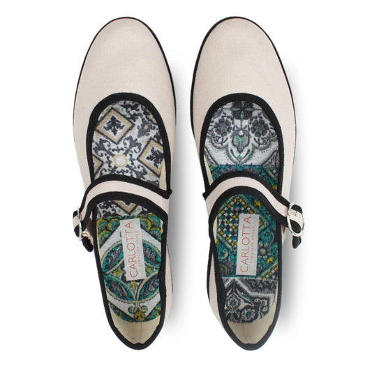 Mary Jane Lino Natural con Negro