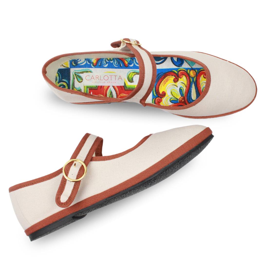 Mary Jane Lino Natural con Maple