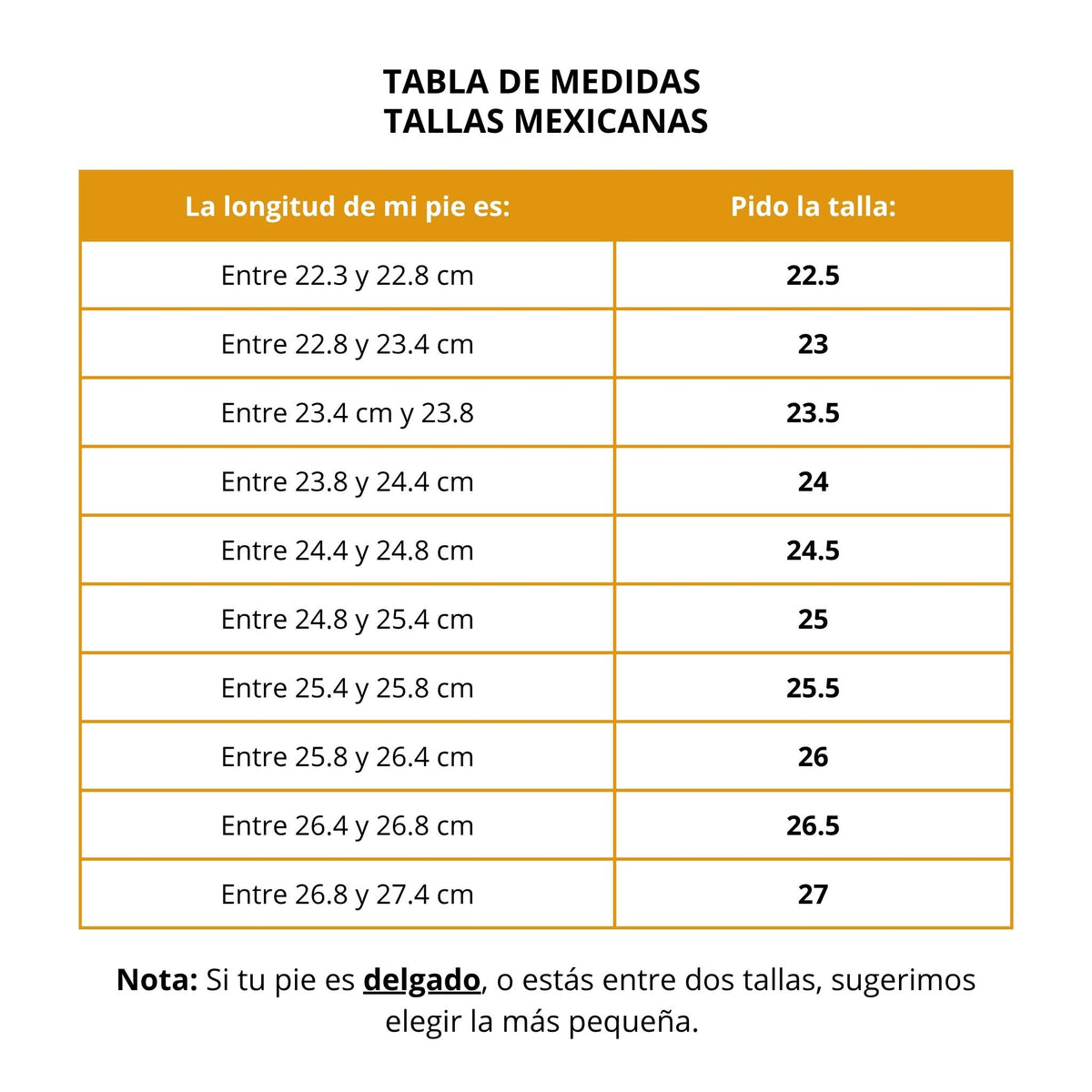 Tabla de Tallas Mary Jane y Flats