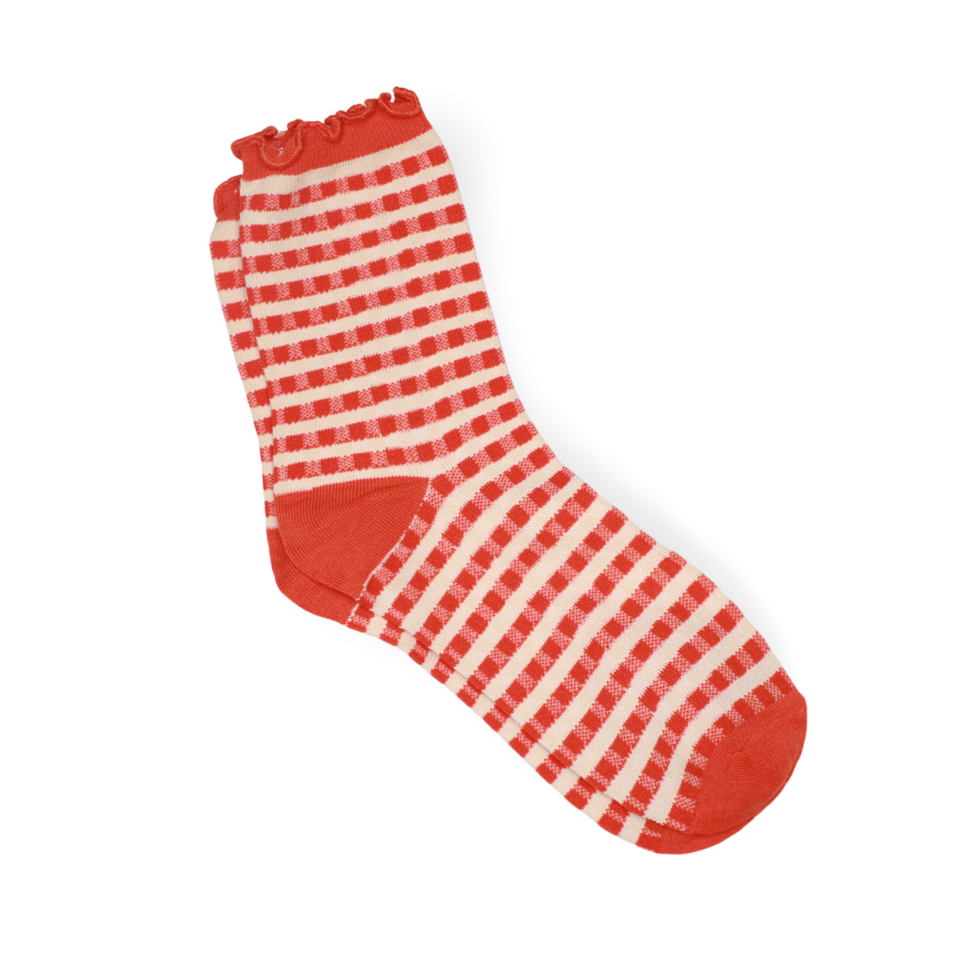 Calcetines Cuadros Rojos Beige