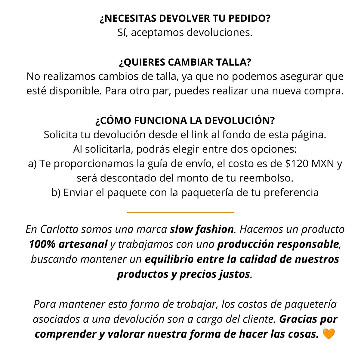 Política de devoluciones – Carlotta