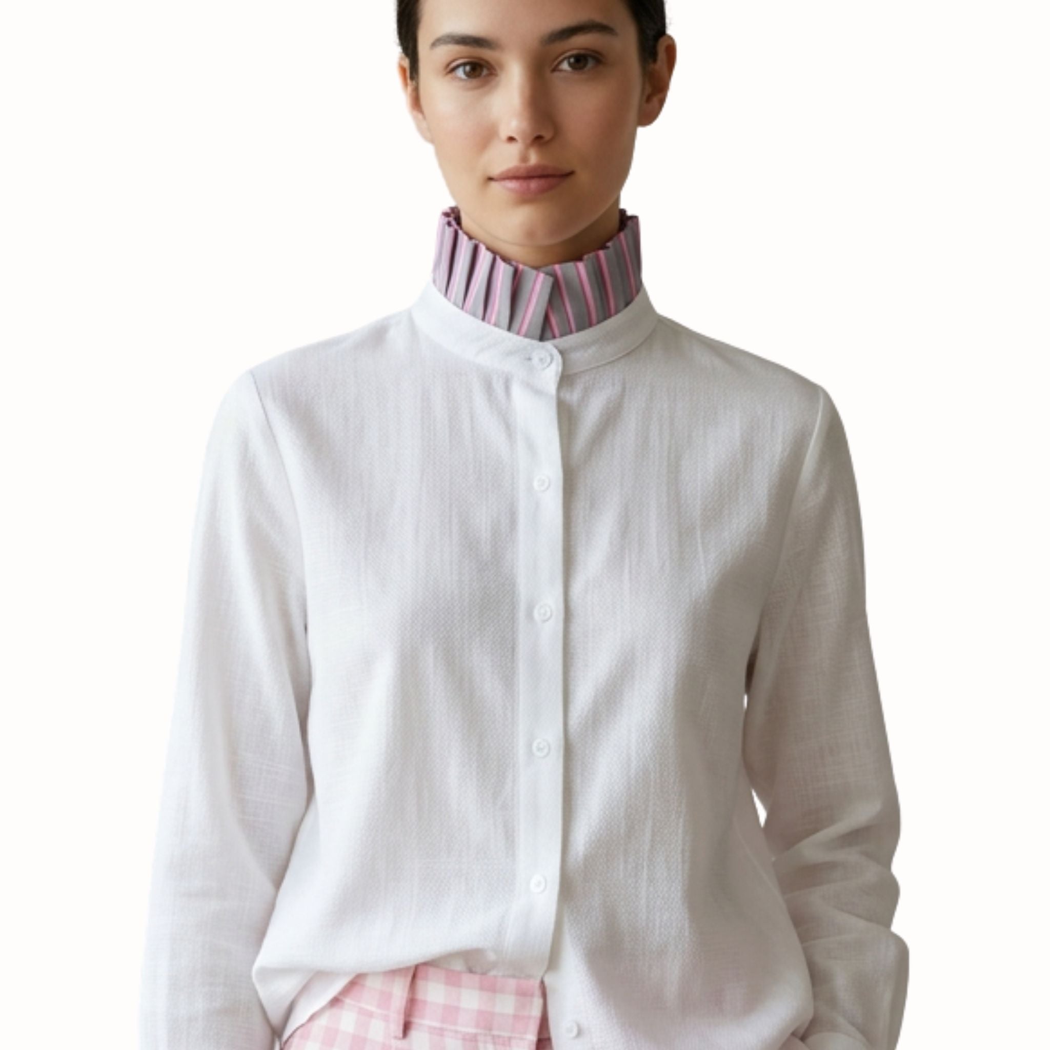 Camisa Blanca con Rayas Gris/Rosa
