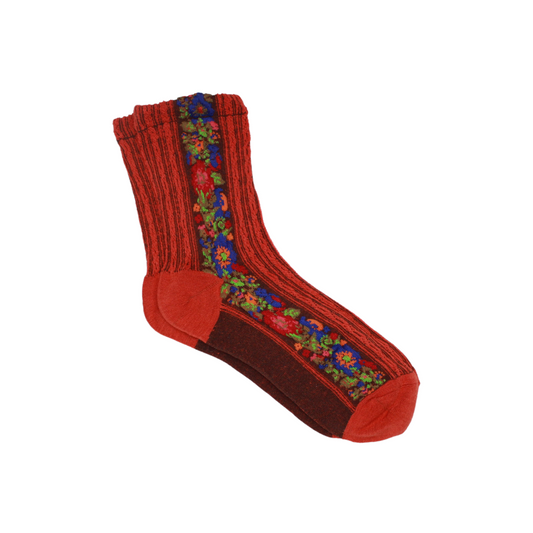 Calcetines Rojo con Franja Floreal